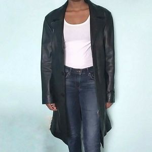 Long black leather coat (S)